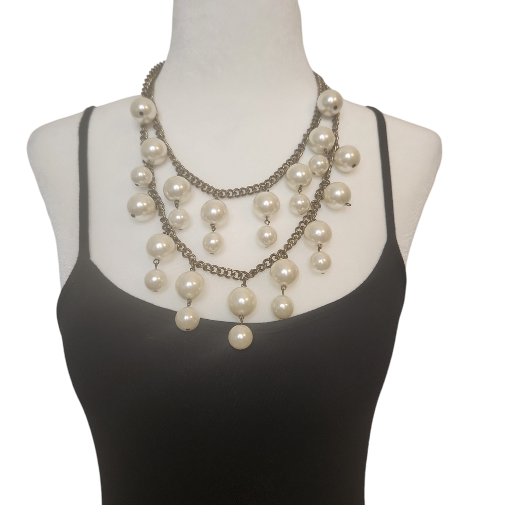 Cookie Lee Vintage Faux Pearl Bib Statement Necklace